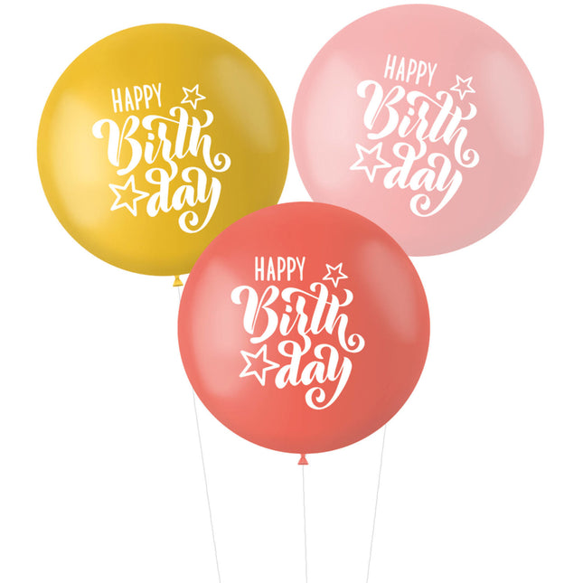 Ballonnen Happy Birthday Roze Rood 80cm 3st