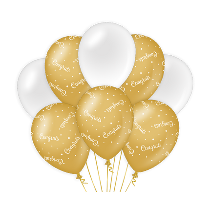 Ballonnen Congrats Goud Wit 30cm 6st