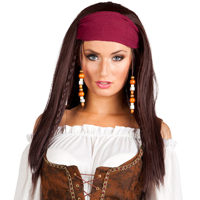 Bruine Piraten Pruik Trinity Met Bandana
