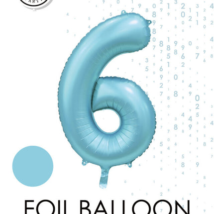 Lichtblauwe Cijfer Ballon 6 Jaar Glans 86cm