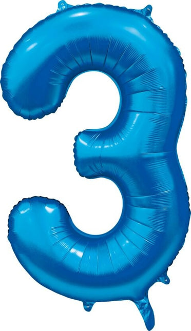 Blauwe Cijfer Ballon 3 Jaar Glans 86cm
