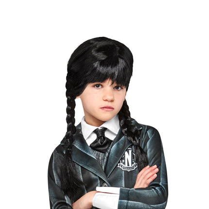 Wednesday Zwarte Pruik Vlechtjes Kind