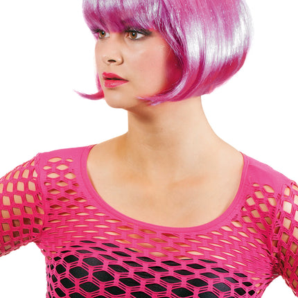 Neon Roze Pruik Boblijn