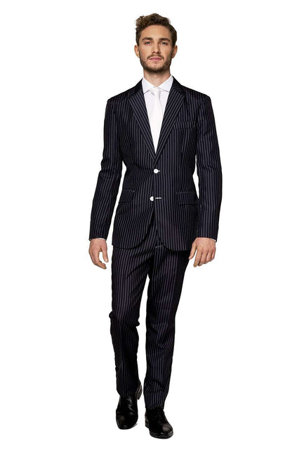 Gangster Krijtstreep Zwart Pak Heren Suitmeister