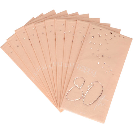 Servetten 80 Jaar Rose Goud 33cm 10st