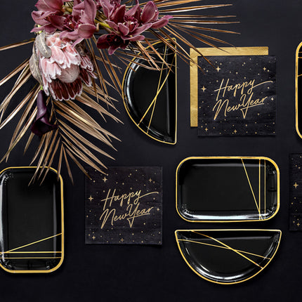Happy New Year Servetten Zwart 33cm 20st