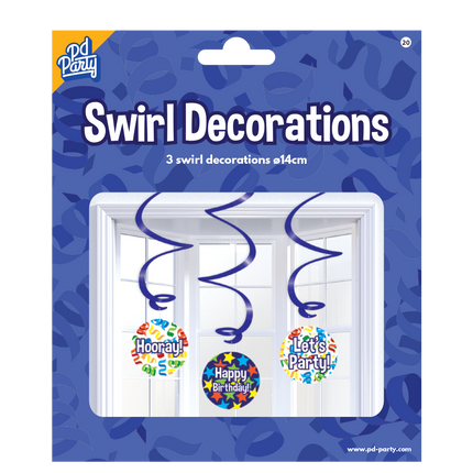 Swirl decorations Happy birthday cartoon 3st 14cm