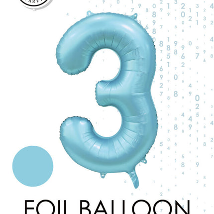 Lichtblauwe Cijfer Ballon 3 Jaar Glans 86cm