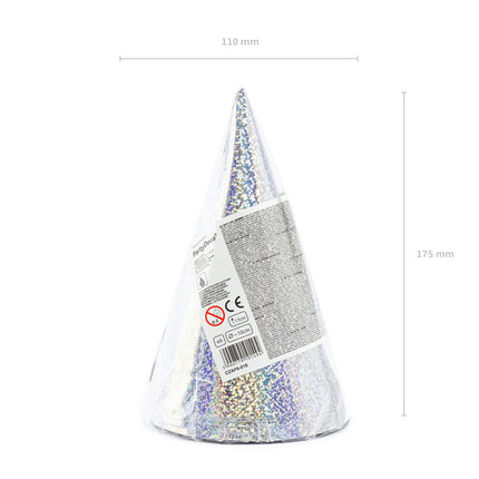 Zilveren Feesthoedjes Holografisch 16cm 6st
