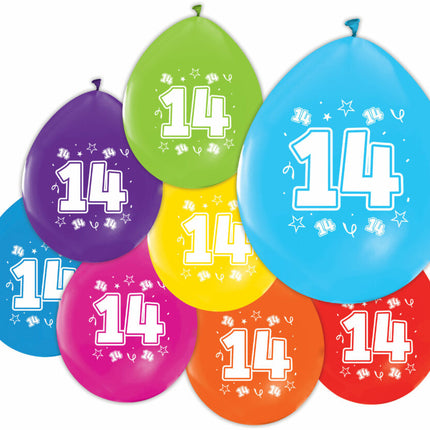 Gekleurde Ballonnen 14 Jaar 30cm 8st