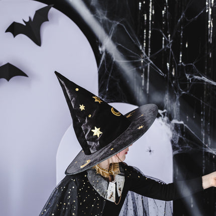 Zwart Gouden Halloween Heksenhoed