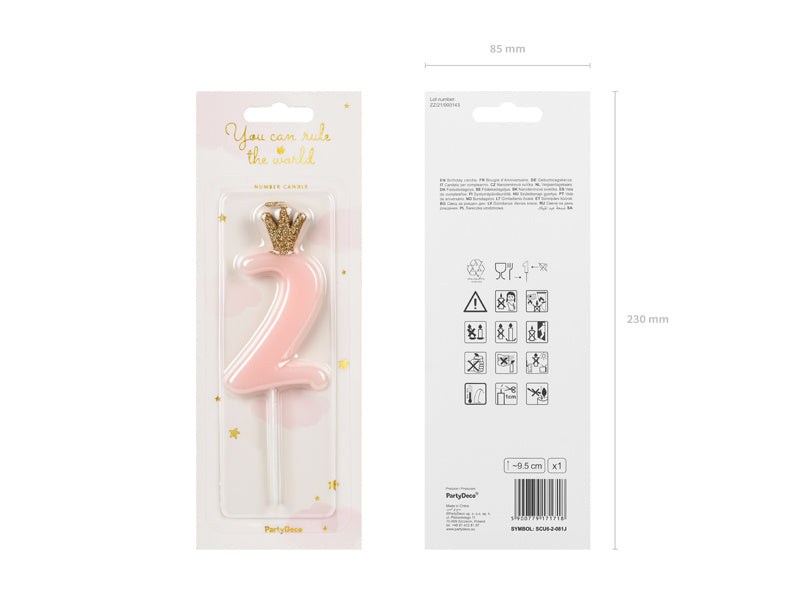 Kaars 2 Jaar Lichtroze 9,5cm