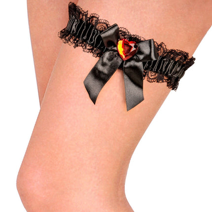 Zwarte Kousenband Met Rood Diamanten Hartje