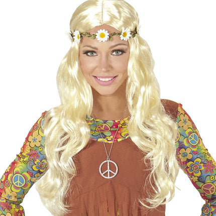 Hippie 60S Pruik Blond Met Bloemen Haarband
