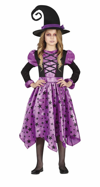 Heks Halloween Kostuum Meisje Sterren Paars