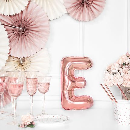 Folie Ballon Letter E Rose Goud Leeg 35cm
