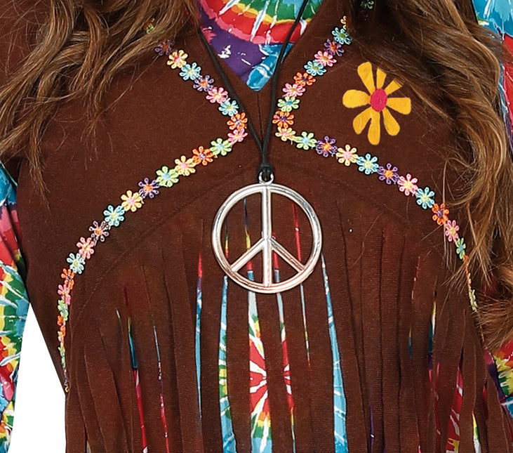 Hippie 60S Kostuum Gekleurd Dames Met Bruin Vest