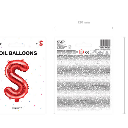 Folie Ballon Letter S Rood Leeg 35cm