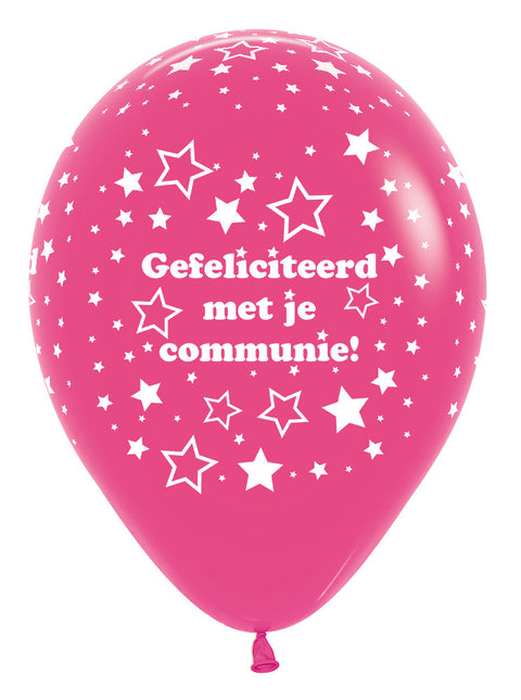 Ballonnen Communie Stars Fuchsia 30cm 25st