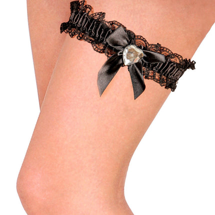 Zwarte Kousenband Met Diamanten Hartje