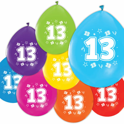 Gekleurde Ballonnen 13 Jaar 30cm 8st