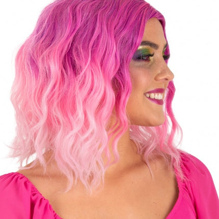 Pruik Alicia Half Lang Met Wave Pink Naar Wit