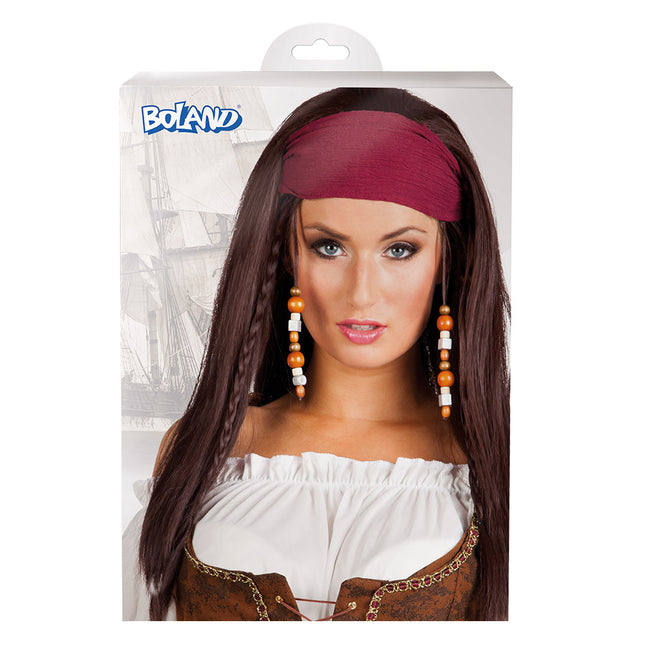 Bruine Piraten Pruik Trinity Met Bandana