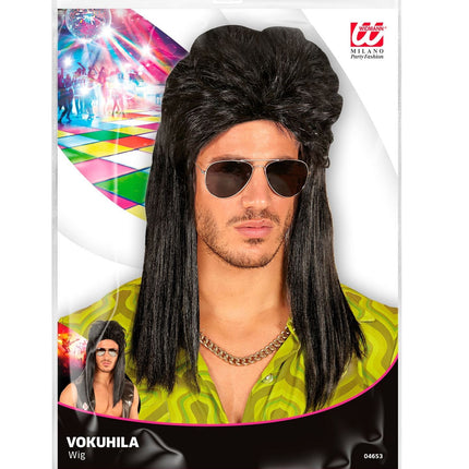 Jaren 80 Pruik Aso Lang Zwart