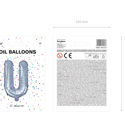 Folie Ballon Letter U Holografisch Leeg 35cm