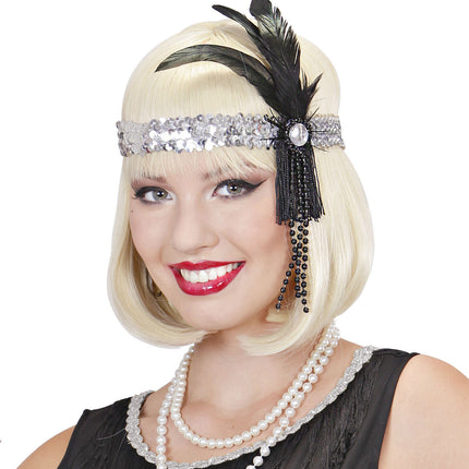 Zilveren Hoofdband Pailletten Met Veren