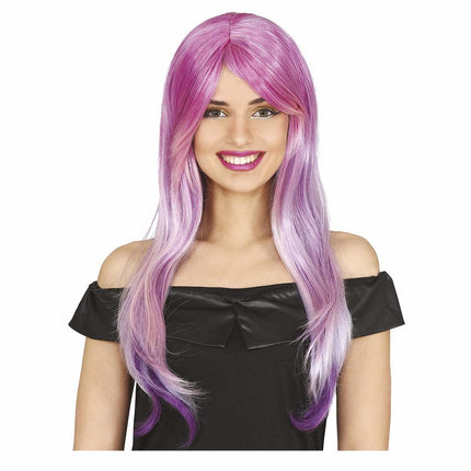 Paarse Pruik Lang Haar