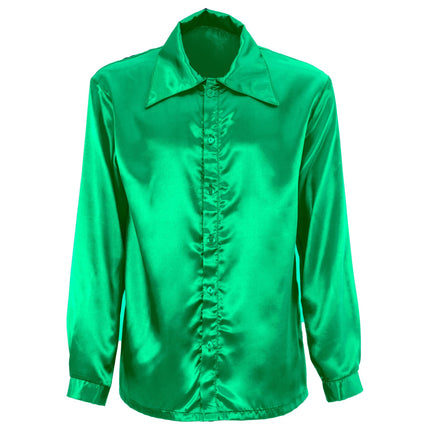 Disco 70S Blouse Groen Heren Satijn