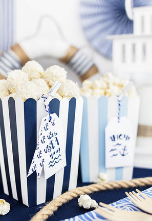 Popcorn Bakjes Blauw Mix 12,5cm 6st