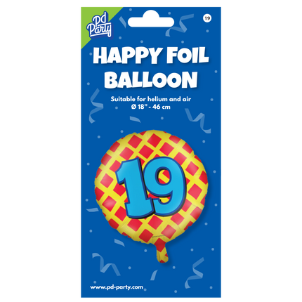 Helium Ballon 19 Jaar Gekleurd Leeg 46cm