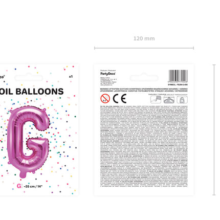 Folie Ballon Letter G Roze Leeg 35cm