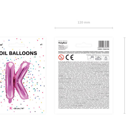 Folie Ballon Letter K Roze Leeg 35cm