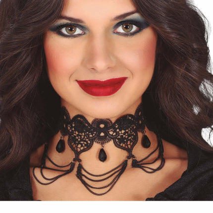 Zwarte Ketting Kant En Stenen