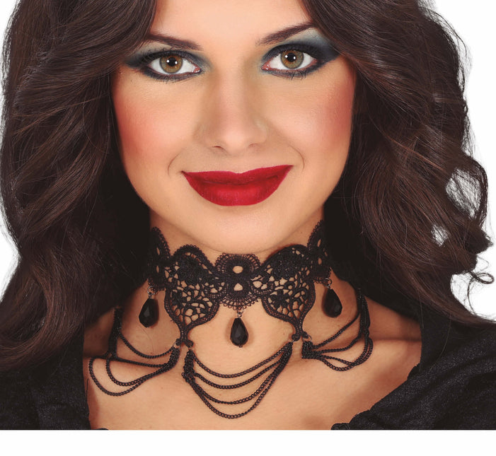 Zwarte Ketting Kant En Stenen