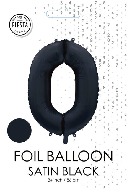 Zwarte Cijfer Ballon 0 Jaar Glans 86cm