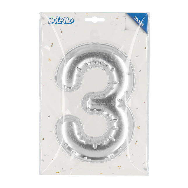 Zilveren 3 Jaar Stickers Folieballon 20cm