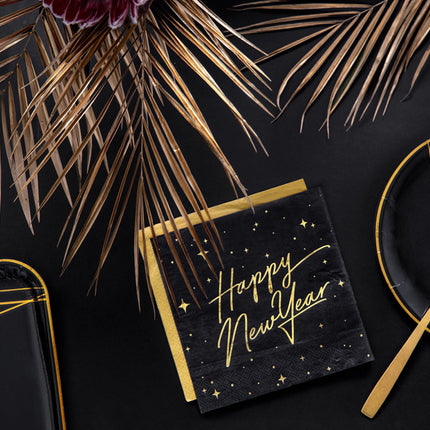 Happy New Year Servetten Zwart 33cm 20st