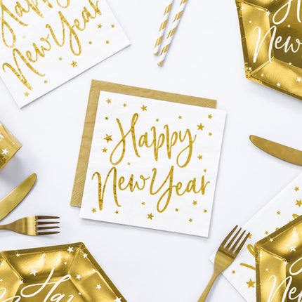 Happy New Year Servetten Wit 33cm 20st
