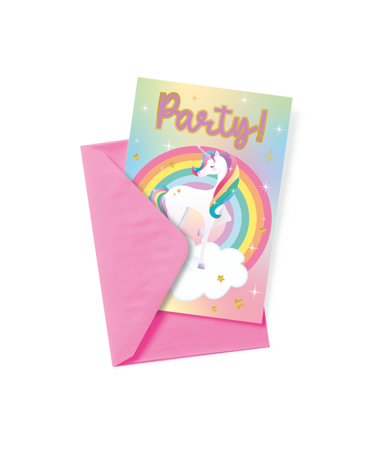 Unicorn Uitnodigingen Gekleurd 6st
