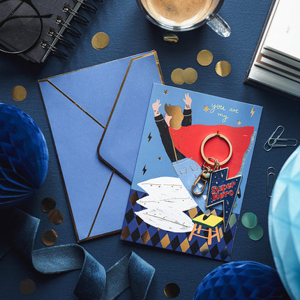 Wenskaart Super Hero Sleutelhanger 16cm