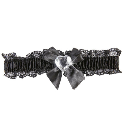 Zwarte Kousenband Met Diamanten Hartje