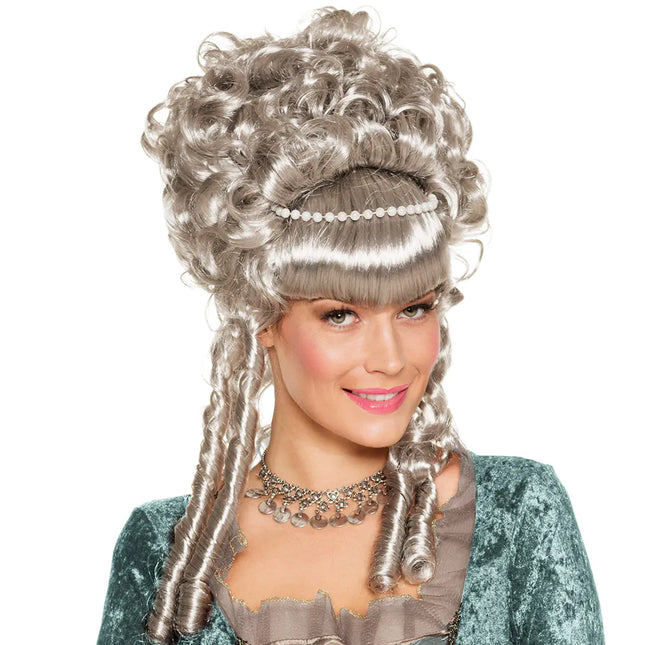 Markiezin Pruik Grijs Krul