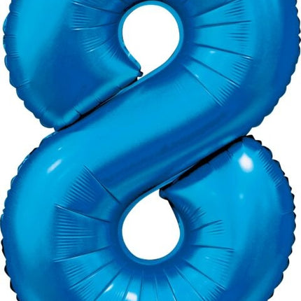 Blauwe Cijfer Ballon 8 Jaar Glans 86cm