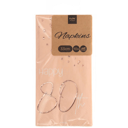 Servetten 80 Jaar Rose Goud 33cm 10st