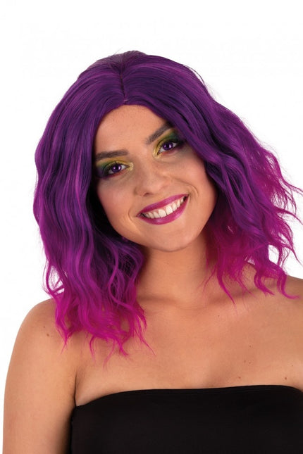 Pruik Alicia Half Lang Met Wave Paars Naar Pink