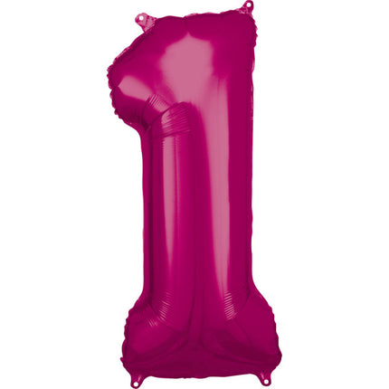 Folie Ballon Cijfer 1 Fuchsia 86cm leeg